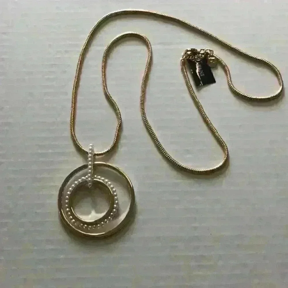 Alfani new Gold Tone Imit Pearl Orbital Necklace